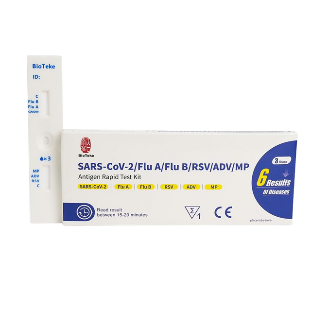 6 I 1 Rapid Test Kit til Covid, Influenza A og B, RSV, Adenovirus, Mycoplasma pneumoniae 
