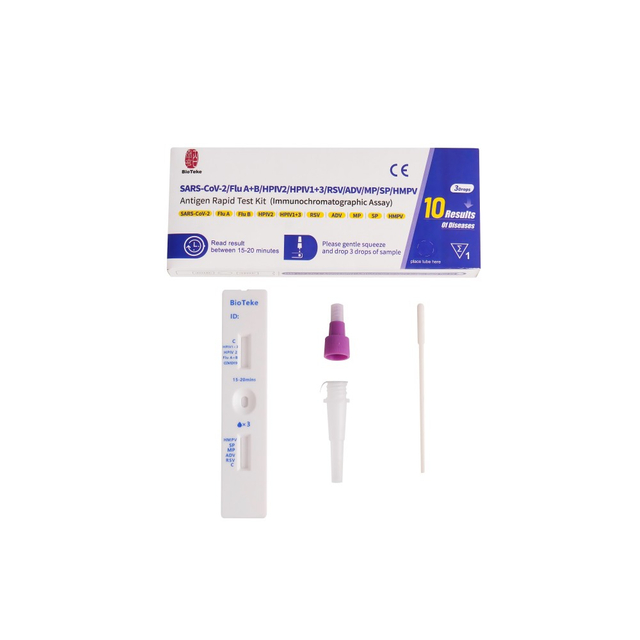 Åndedræt 10 i 1 SARS-CoV-2/influenza A+B/HPIV2/HPIV1+3/RSV/ADV/MP/SP/HMPV Antigen Rapid Test Kit
